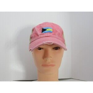ADAMS Bahamas Flag Distressed Trucker Hat Men's Adjustable Pink Green Cap
